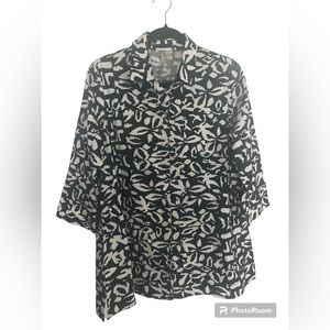 Comfy USA Shirt Womens Small Black White Long Sleeve Lagenlook